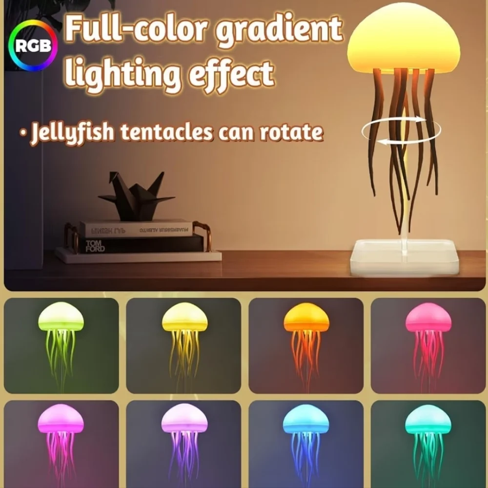 Hanging RGB Gradient Jellyfish LED Night Light Voice Control Rechargeable, 1PK
